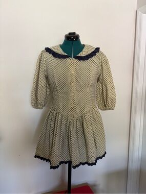 Free People Cream Mini Dress with Navy Trim